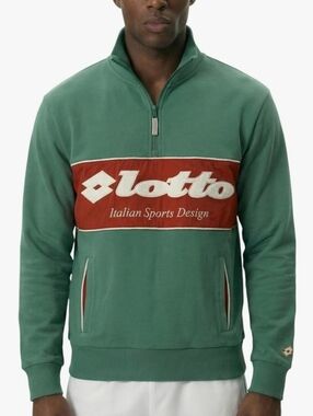 NWT Lotto Green Quarter-Zip Sweatshirt Red Logo Panel 3x Italian Sports Design
